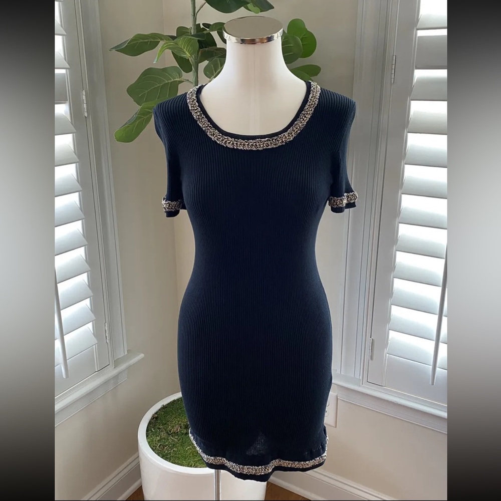 Chanel little black dress gold chain trim size 40